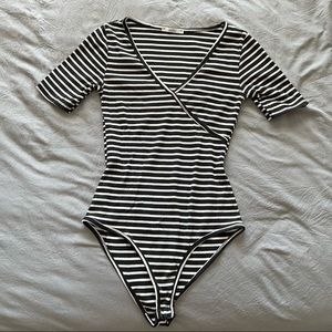 Striped v neck bodysuit